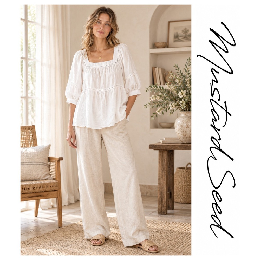 Mustard Seed White Cotton Boho Cottagecore Oversized Boxy Blouse Top Size S